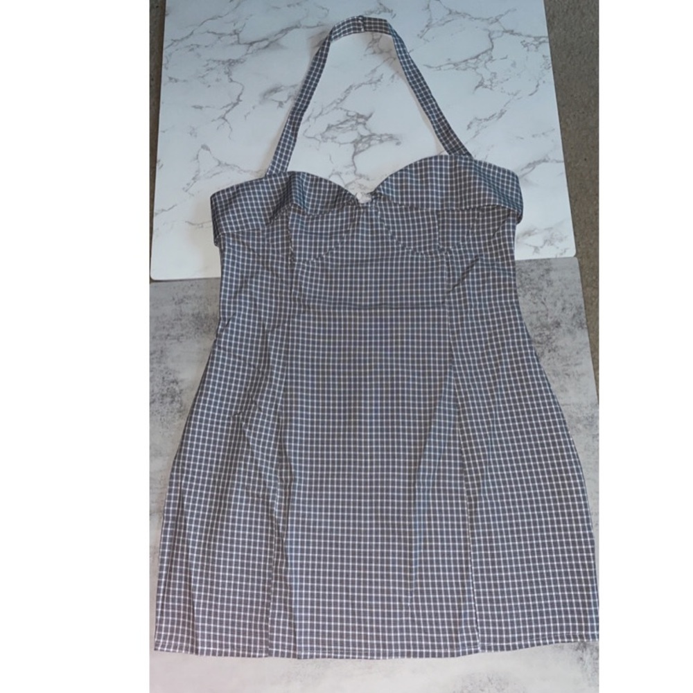 NWT PrettyLittleThing Petite White Halterneck Gingham Midi Dress - Picture 6 of 7